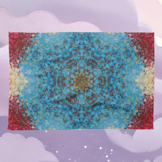 Digital Mandala Blue Red and Gult Kökshandduk (Skapare uppladdad)