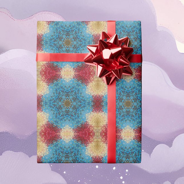 Digital Mandala Blue Red and Gult Presentpapper (Skapare uppladdad)