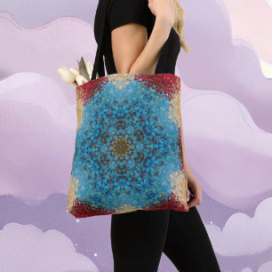 Digital Mandala Blue Red and Gult Tygkasse