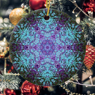 Digital Mandala Grönt Blue och Lila Julgransprydnad Keramik