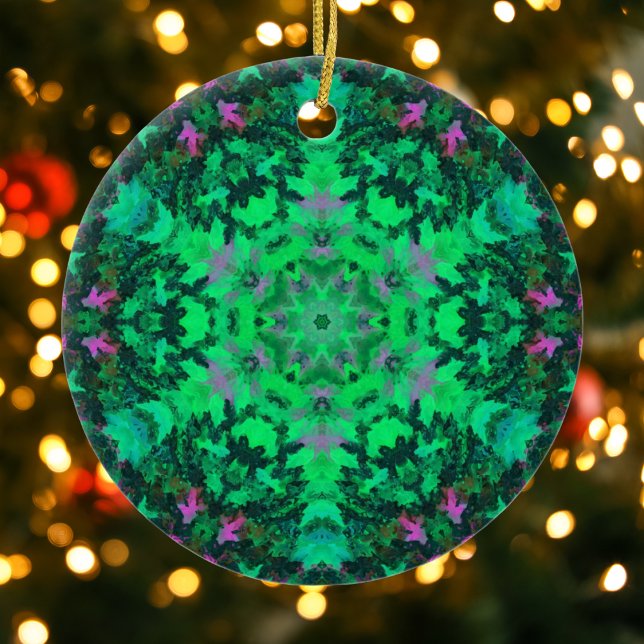Digital Mandala Grönt och Lila Julgransprydnad Keramik (Skapare uppladdad)