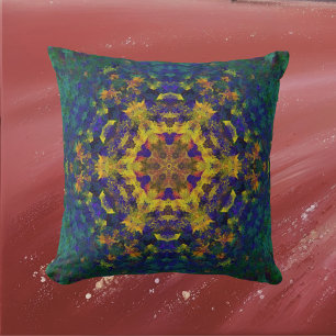 Digital Mandala Gult Blue och Grönt Kudde