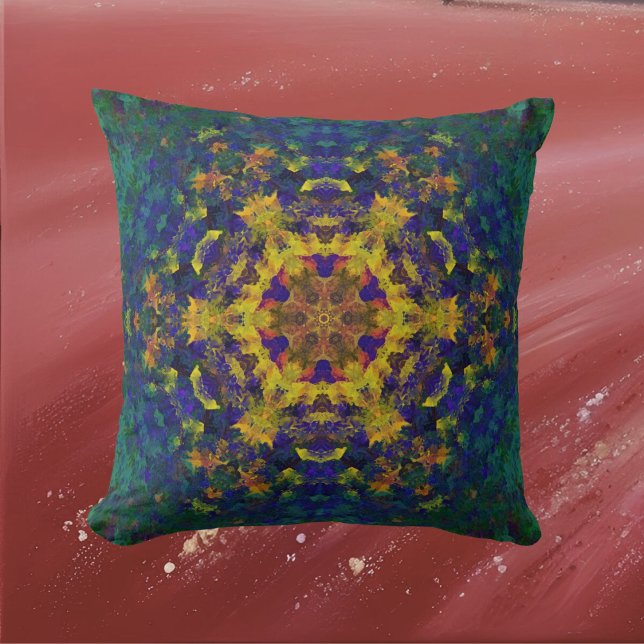 Digital Mandala Gult Blue och Grönt Kudde (Skapare uppladdad)