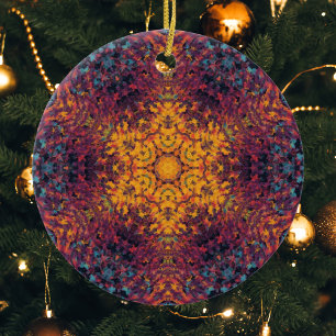 Digital Mandala Gult Blue och Lila Julgransprydnad Keramik
