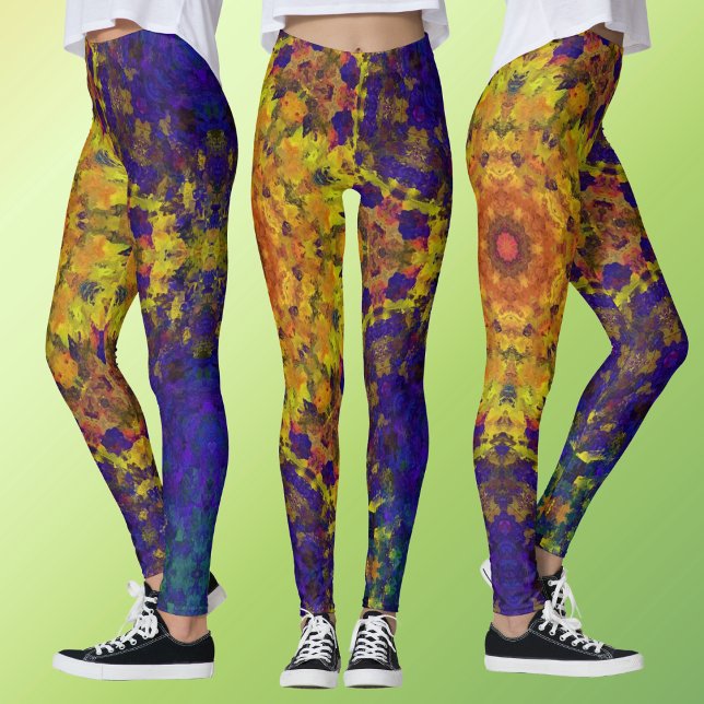 Digital Mandala Gult Blue och Lila Leggings (Skapare uppladdad)