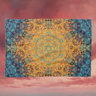 Digital Mandala Gult Blue och Red Kökshandduk