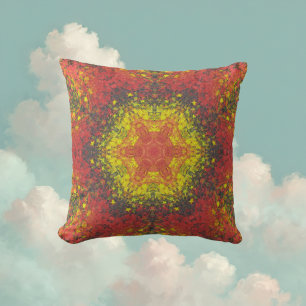 Digital Mandala Gult Red and Black Kudde