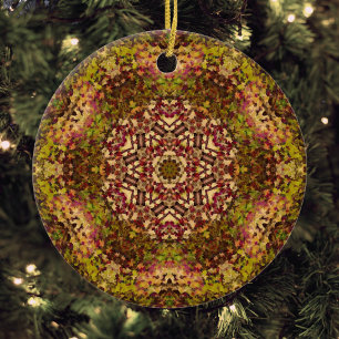 Digital Mandala Gult Red and Lila Julgransprydnad Keramik
