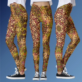 Digital Mandala Gult Red and Lila Leggings