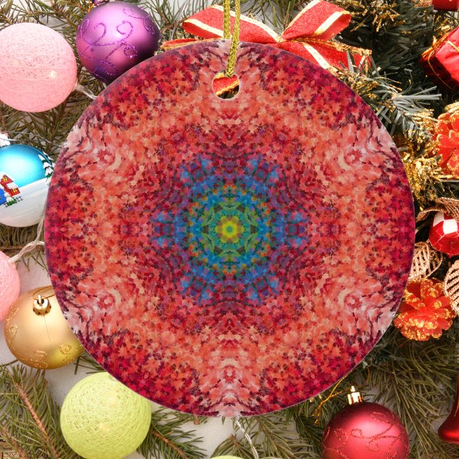 Digital Mandala Orange Blue och Red Julgransprydnad Keramik (Skapare uppladdad)