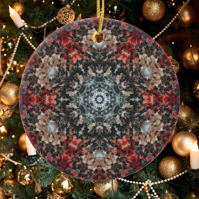 Digital Mandala Red and White Julgransprydnad Keramik (Skapare uppladdad)