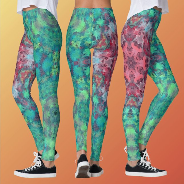 Digital Mandala Red Grönt och Blue Leggings (Skapare uppladdad)