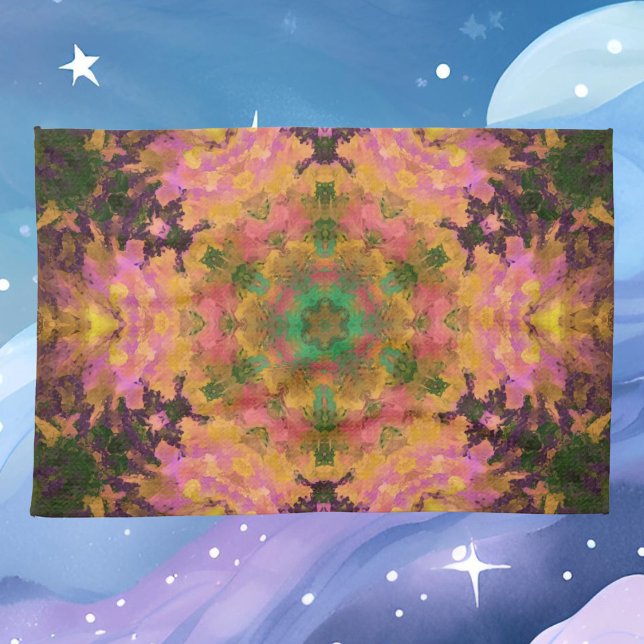 Digital Mandala Rosa Gult och Grönt Kökshandduk (Skapare uppladdad)