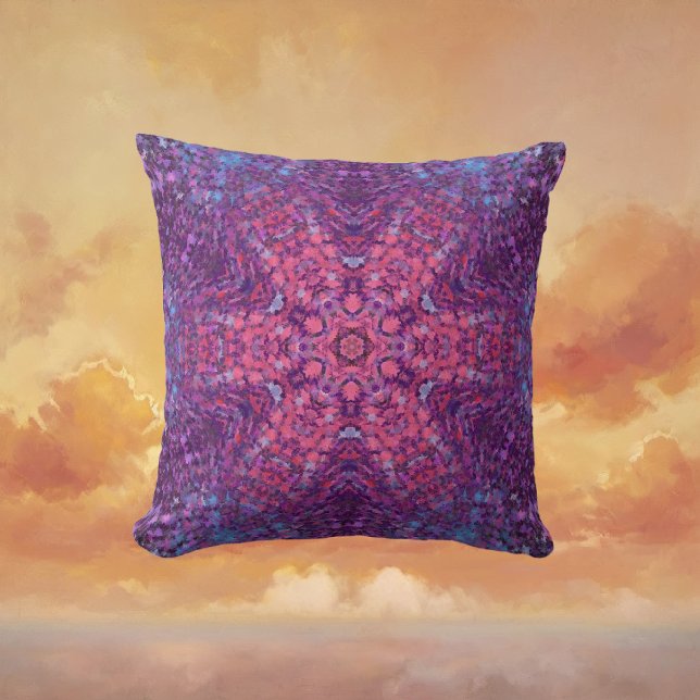 Digital Mandala Rosa Lila och Blue Kudde (Pink Purple and Blue Digital Mandala Throw Pillow by Wormhole Orbital)