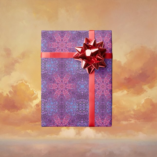Digital Mandala Rosa Lila och Blue Presentpapper (Pink Purple and Blue Digital Mandala Wrapping Paper by Wormhole Orbital)