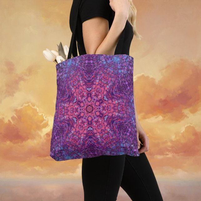 Digital Mandala Rosa Lila och Blue Tygkasse (Pink Purple and Blue Digital Mandala Tote Bag by Wormhole Orbital)