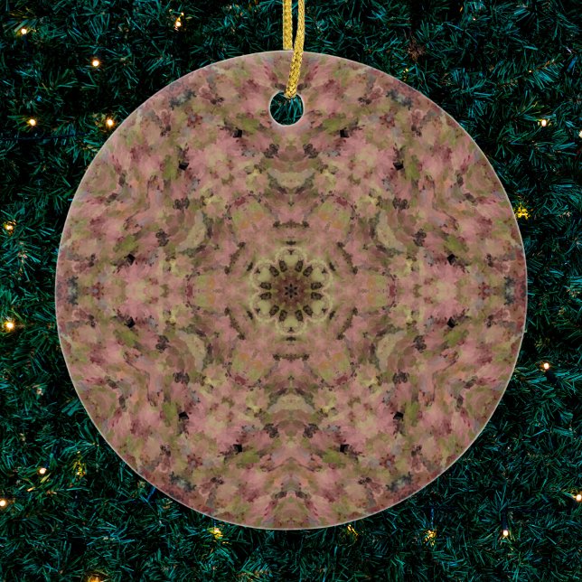 Digital Mandala Rosa och Gult Julgransprydnad Keramik (Pink and Yellow Digital Paint Mandala Ornament by Wormhole Orbital)