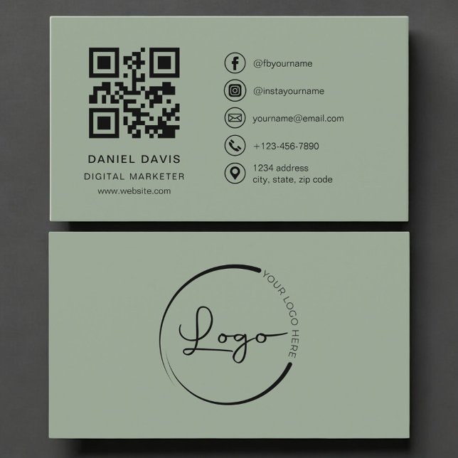Digital marknadsförare Sage Green Logo QR-kod  Visitkort (Skapare uppladdad)