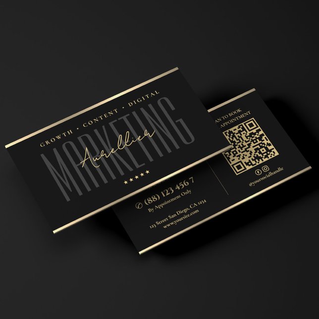 Digital marknadsföring professionell svart falskt  visitkort (Digital Marketing Professional Black Faux Gold Business Card
)
