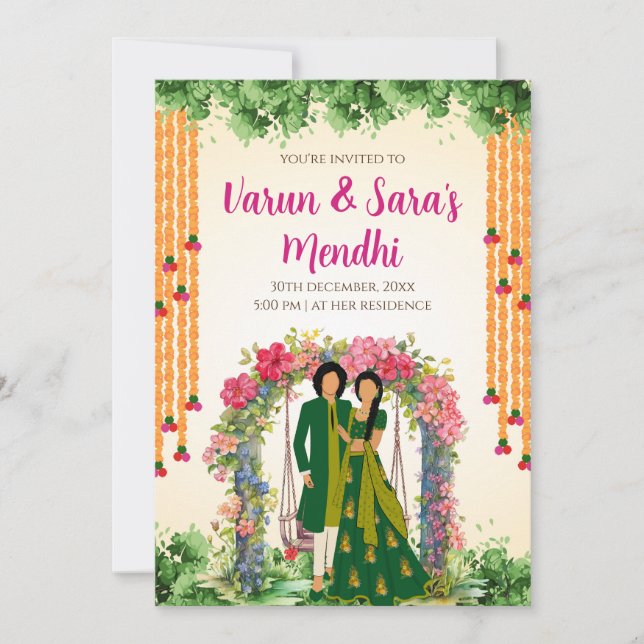 Digital Mehendi-inbjudan & Bröllops-Mehndi-inbjuda Inbjudningar (Framsida)
