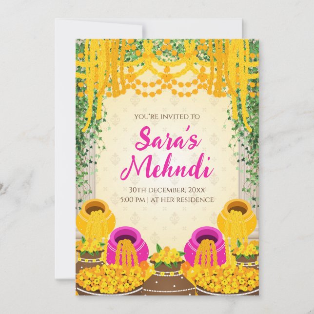 Digital Mehndi-inbjudningar som Dholki-inbjudninga Inbjudningar (Framsida)