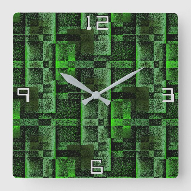 Digital montering av Grönt Simulate Granite Marble Fyrkantig Klocka (Framsida)