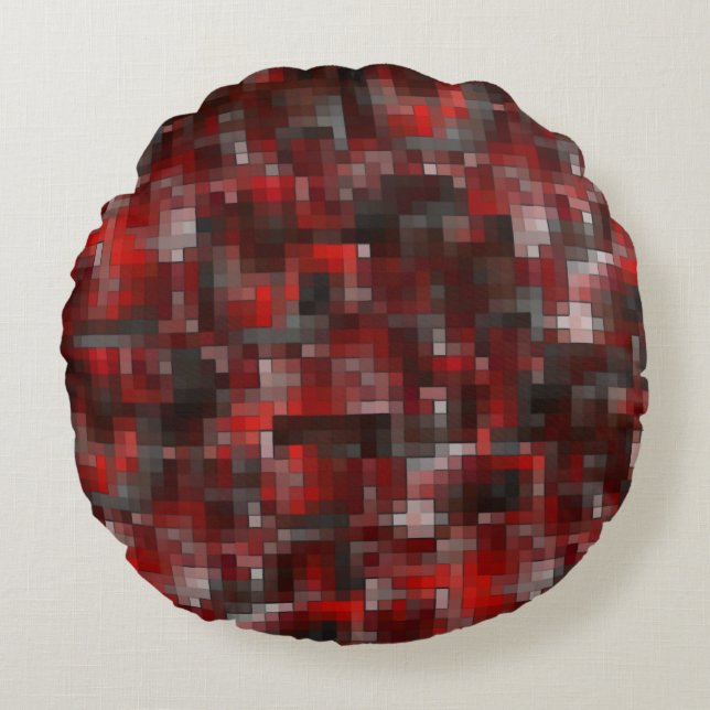 Digital mosaik av kvadrater i röda skuggor och grå rund kudde (Framsidan)