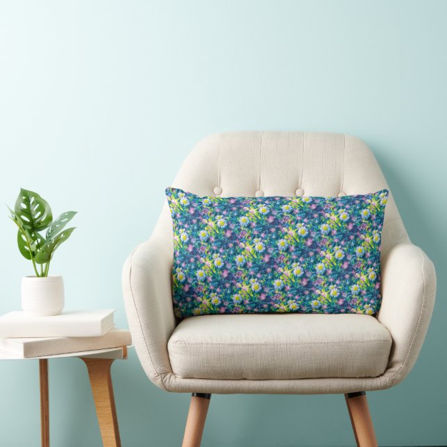 Digital Nature Floral, Daisy  Blues Lumbarkudde (Stol)