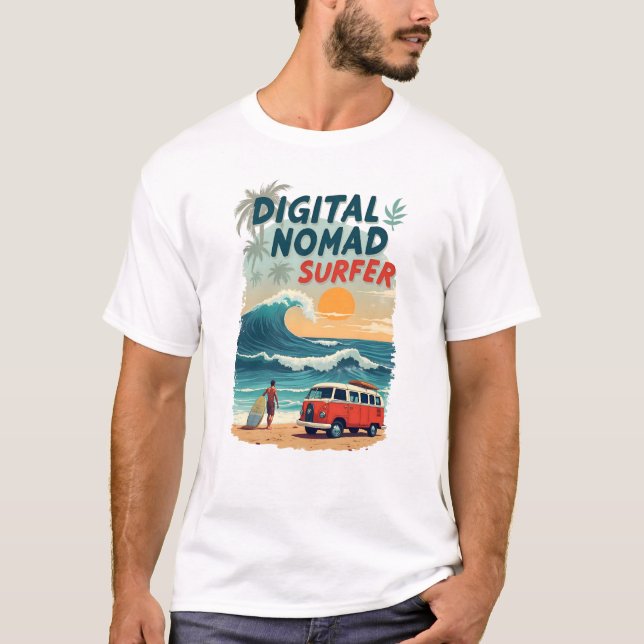 Digital Nomad Surfer Beach T Shirt (Framsida)