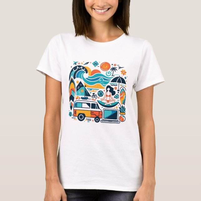 Digital Nomad Yoga Surfer Girl T Shirt (Framsida)