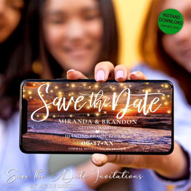 Digital Ocean Beach Save the Date-inbjudan Spara Datumet (Skapare uppladdad)