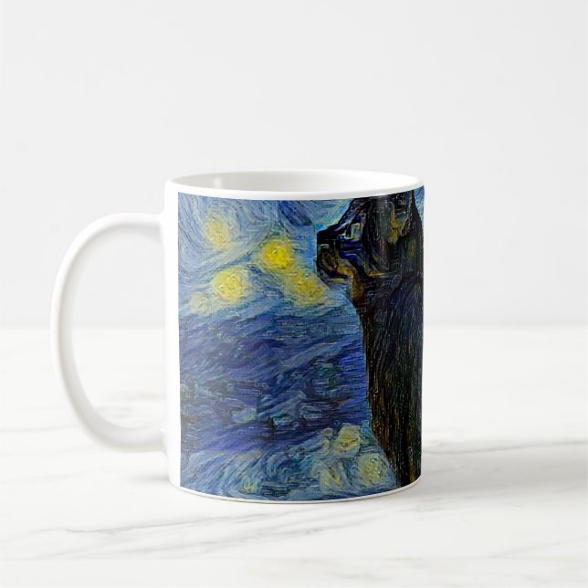 Digital painting Shambhala cat in Vincent Van Gogh Kaffemugg (Vänster)