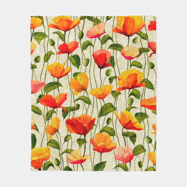 Digital papper poppie mönster fleecefilt (Framsidan)