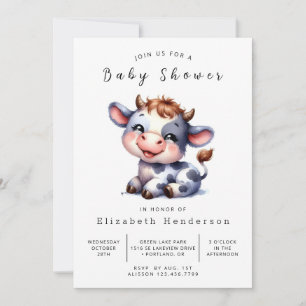Digital Pastel Farm Cow Baby Shower Inbjudningar