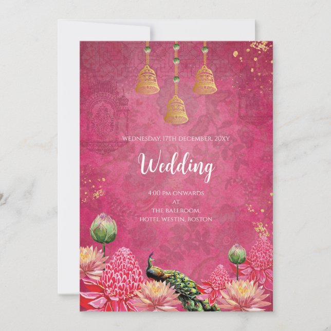 Digital Peacock bröllopsinbjudan Indiska bröllop Inbjudningar (Framsida)