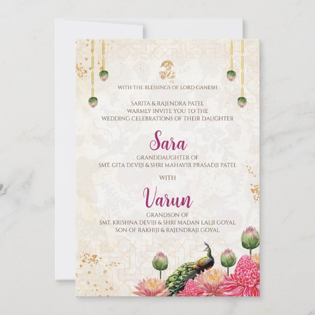 Digital Peacock Bröllopskort Indiskt bröllopskort Inbjudningar (Framsida)