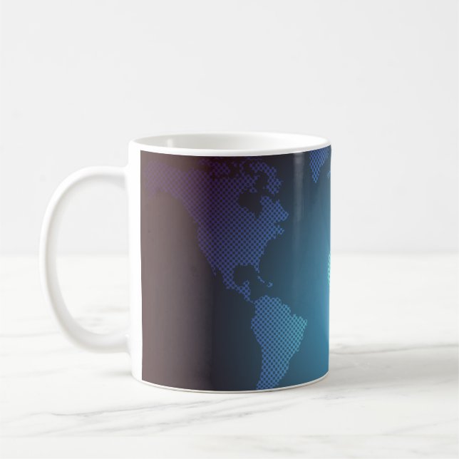 Digital prickad världskarta gradientkonst kaffemugg (Vänster)