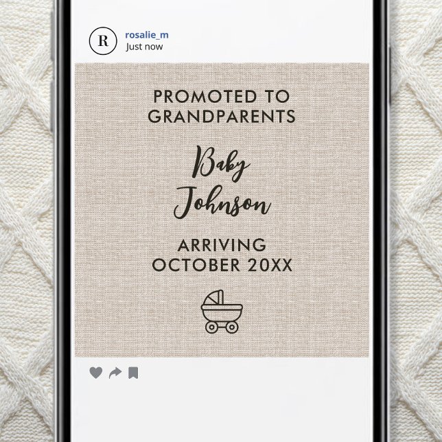 Digital Promoted to Grandparents Linen Minimalist Meddelande (Skapare uppladdad)