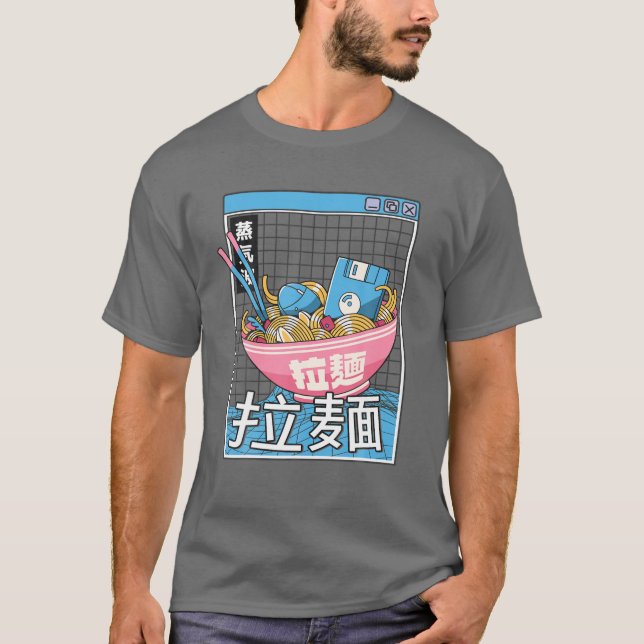 Digital Ramen Bowl Japan Stil Pastel Otaku Anime T Shirt (Framsida)