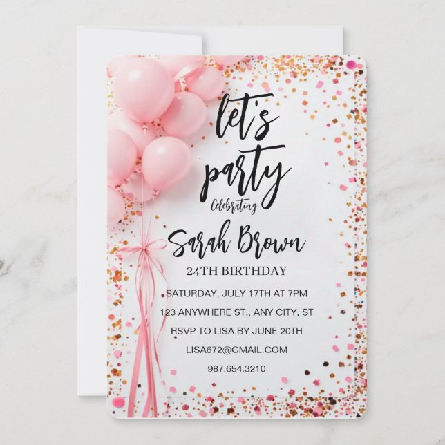 Digital Ro Guld Födelsedagsfest inbjudan (Framsida)