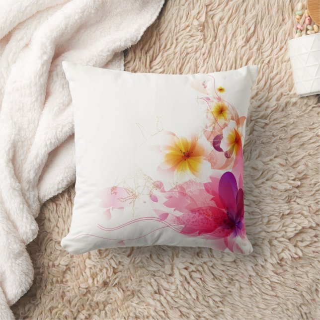 Digital Rosa Blommönster Dekorativ kudde (Filt)