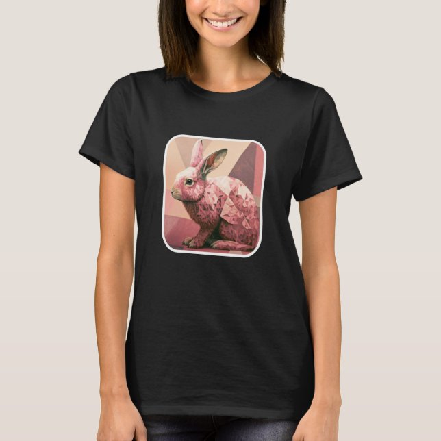 Digital Rosa Rabbit Modern Bunny Pixel Animal Sket T Shirt (Framsida)