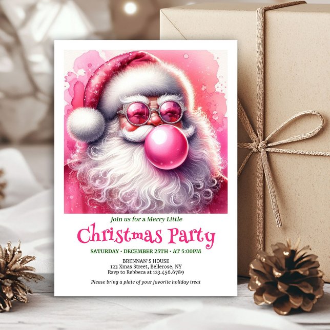 Digital Rosa Tomte Bubble Gum Rolig Jul  Inbjudningar (Digital Pink Santa Bubble Gum Funny Christmas Invite

)