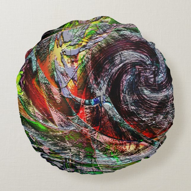 Digital ruins struktur över röd till gult övertoni rund kudde (Baksidan)