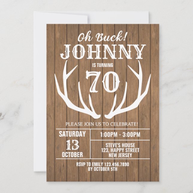 Digital Rustic Hjort Birthday-inbjudan. Buck! Inbjudningar (Framsida)