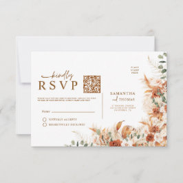 Digital Rustic Terracotta Floral QR Code Wedding OSA Kort