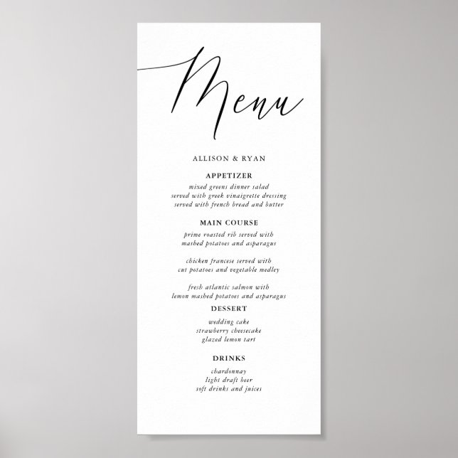 Digital Simple Calligraphy Rustic Bröllop Menus Poster (Framsidan)