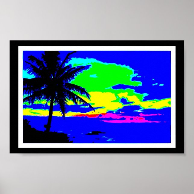 DIGITAL SUNRISE TROPICAL FLORFUL SURFA SURFER POSTER (Framsidan)