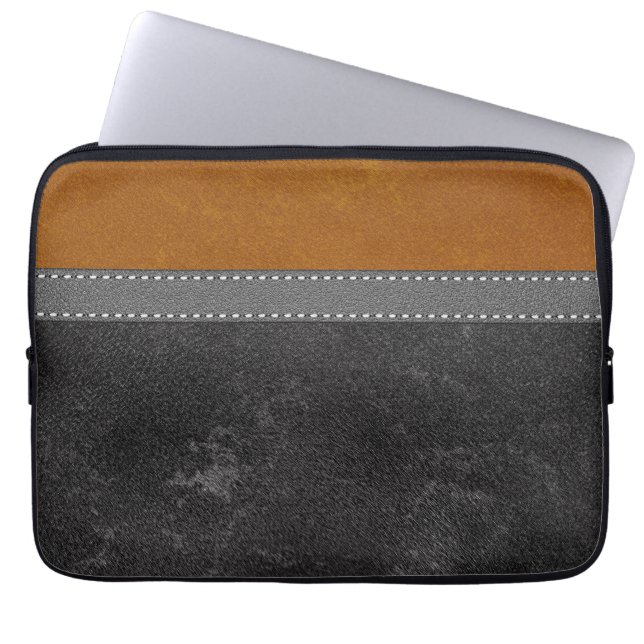 Digital svart gul läder Skriv ut modern Laptop Sleeve (Framsidan)