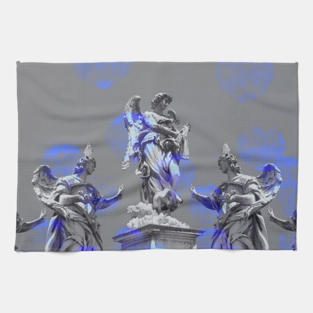 Digital teckning av skulpturer med blå färg-pensel kökshandduk (Horisontell)